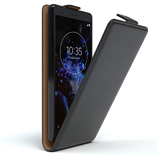 EAZY CASE Hülle kompatibel mit Sony Xperia XZ2 Compact Hülle Flip Cover zum Aufklappen, Handyhülle aufklappbar, Schutzhülle, Flipcover, Flipcase, Flipstyle Case vertikal klappbar, Kunstleder, Schwarz