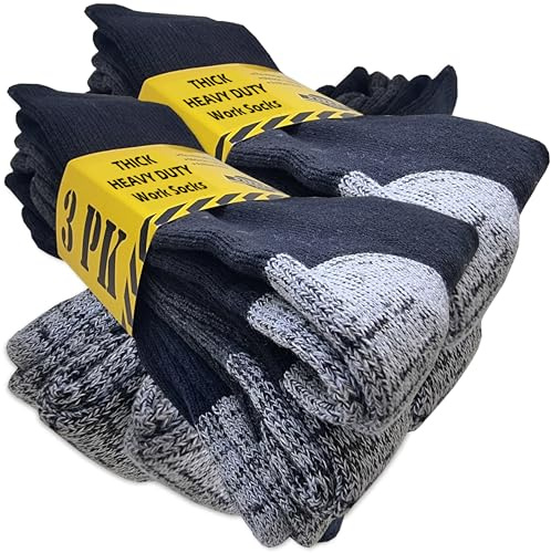 Kensington Cotton Genuinely Thick Heavy Duty Hard Wearing Safety Boot Work Socks Thermal Cushioned Sole Reinforced Heels and Toes for Steel Toe Cap Shoes (6 pairs (2 Black 2 Navy 2 Grey))(Size: 43262)