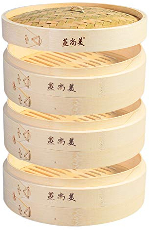 Hcooker 3 Capas de Cocina Cesta de Vapor de Bambú para Cocinar Asiático Bollos Empanadillas Verduras Pescado Arroz