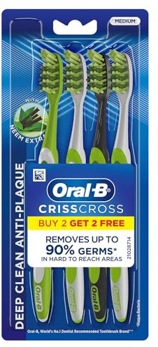 Oral-B Criss Cross Toothbrush with Neem Extract, Medium (Buy 2 Get 2 Free)