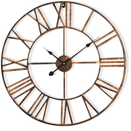Casa Chic Antic Große Wanduhr aus Metall mit Quarzwerk - 60 cm - römische Ziffern - Stahl und Kupfer