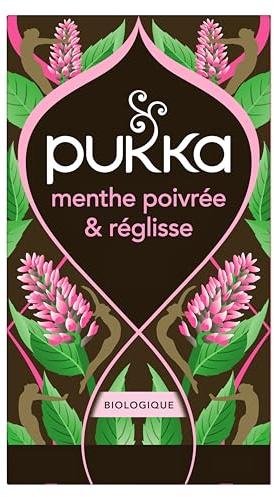 Pukka Infusion Menthe Poivrée et Réglisse Ayurvédique, Biologique et Equitable | Infusion ayurvédique après repas, menthe poivrée réglisse, ingrédient biologiques certifiés, commerce équitable, sans caféine