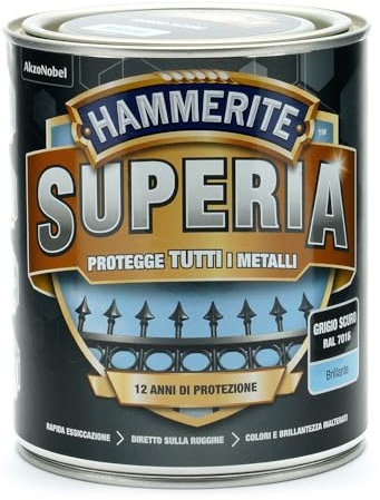 Hammerite Superia Rostschutzlack für innen und außen, glänzend, dunkelgrau, 750 ml