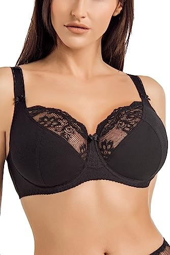 Teyli Bras for Women with Adjustable Straps - Women's Bra with lace Detail - Soft Cotton Bra - Underwired Bras Black F30