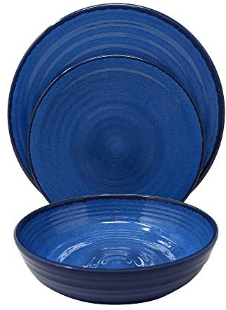 Gianna's Home 12 Piece Modern Melamine Heavyweight Plastic Dinnerware Set (Blue)