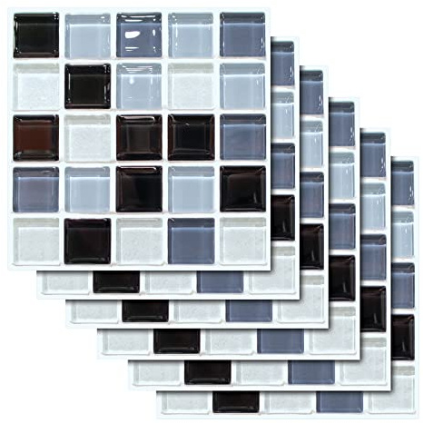 Adesivi per Piastrelle 20x20cm,Liwein 30 Pezzi Adesivi per Piastrelle 3D Mosaico Impermeabile PVC Autoadesivo Decorazione Adesivi Pavimento per Bagno Cucina Parete Fai da Te(Mosaico)