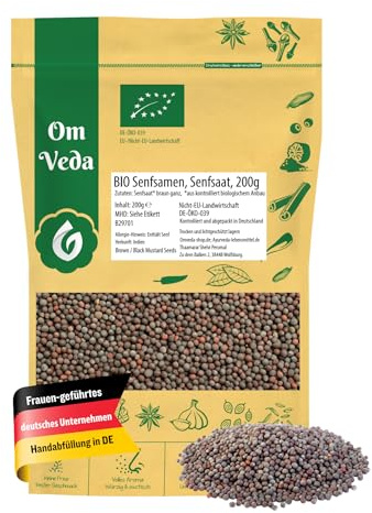 Senfkörner BIO braun ganz 200g | Senfsamen Senfsaat Premium Qualität Curry Pickles Chutneys Marinaden | Indische Küche | naturrein vegan glutenfrei Mustard Seeds | OmVeda
