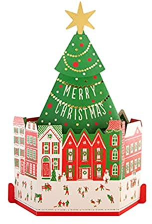 Hallmark Biglietto di Natale, albero di Natale, design quadrato della città, biglietto di Natale pop-up, biglietto di Natale 3D, carta meraviglia, verde