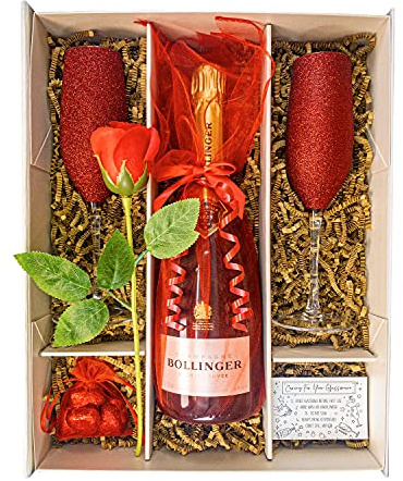 Bollinger Special Cuvée Christmas Day Gift Set Hamper 75cl With Red Flutes, Red Rose, Belgian Heart Chocolates and Gift Box - Bubbles Lovers Gift For Women and Men (Bollinger)