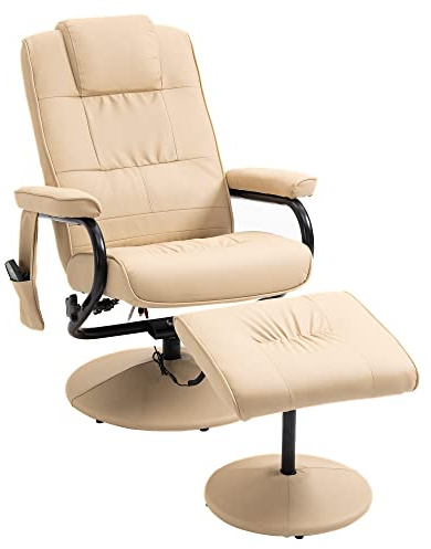 HOMCOM Sillón Relax Reclinable con Reposapiés Sillón de Masaje Eléctrico con 10 Puntos de Masaje Sillón Relax Giratorio con Mando a Distancia para Salón Oficina Beige