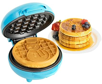Nostalgia MyMini Snowman Waffle Maker - Belgian Style With Snowman Motif, Double Non-Stick for Cheese Sandwiches