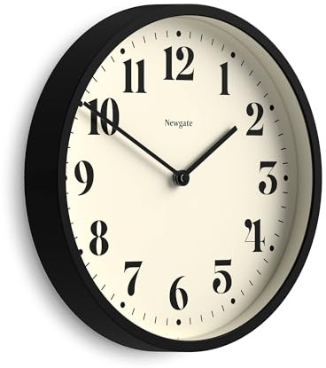 NEWGATE® Number Four Theatre wall Clock | Modern Round Clock | 30cm | Black | Decorative Numbers | Ideal for Kitchen, Living Room or Office
