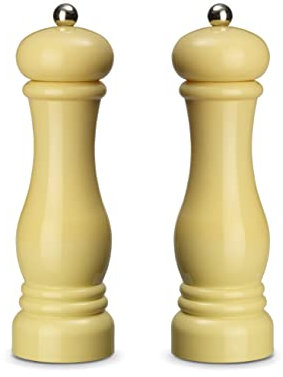 Juego de 2 auténticos molinillos de especias de plástico ABS, mecanismo de molienda de cerámica, molinillo manual, ideal para especias como pimienta, sal y guindilla, 21 cm, crema