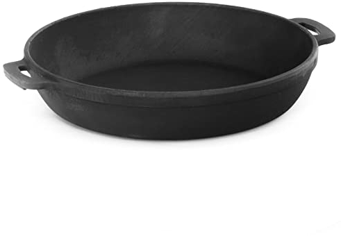 Sartén de Hierro Fundido de 34 cm Con Dos Asas | 4 cm de Alto | Para Servir, Asar, Cacerola | Adecuada Para Barbacoa de Gas, Horno, Hoguera, Todo Tipo