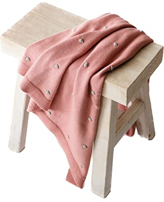 KAISER 6521037 KNOTS Babydecke Strick 100% Bio Baumwolle (kbA), atmungsaktive Babydecke, Ganzjährig, Neugeborene, Kinderwagendecke, Babyschalendecke, Fb. rose/Knots light grey