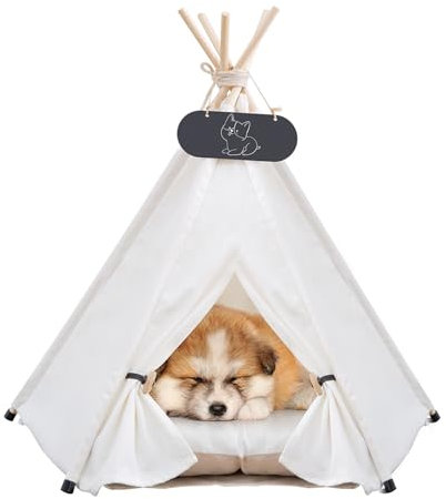 Mooipet Haustier Tipi Zelt für Hunde & Katzen Hundebett mit dickem Kissen Welpen Spielhaus abnehmbar und waschbar