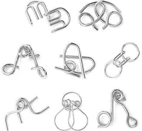 Juego de Rompecabezas de Alambre de Metal | 8pcs Brain Teaser IQ Test Disentanglemen Iron Link Unlock Interlock Game - Surtido de Juguetes de Rompecabezas de Metal para Regalos, favores de Pewell