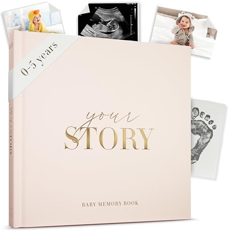 Baby-Erinnerungsbuch, Fotoalbum und Aufzeichnungstagebuch, 132 Seiten, Geschenk für Neugeborene und Mädchen, 10 x 15 cm und 12,7 x 17,8 cm, cremefarben