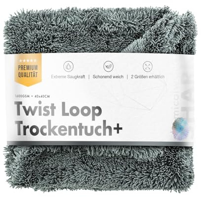 Chemicalworkz® Premium Mikrofaser Trockentuch 1600 GSM grau 40x40cm - extrem saugstarkes Mikrofasertuch Autopflege | Fusselfrei, Streifen- & schlierenfreies Trocknen | Für Auto, Motorrad & Dusche