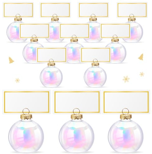 Liliful 12 Set Christmas Glass Place Card Holders Including Cards Table Sign Card Holder Ornament Table Number Holders Display Place Cards for Wedding Anniversary Birthday Party Table Numbers