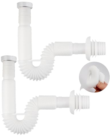Hibbent Siphon Waschbecken, 2 Stück 1 1/4-Stecker Flexibles Ablaufschlauch, Geruchsdichter Flexibler Siphon, Austauschbarer Abwasserrohr, Dehnbar 320-780 mm
