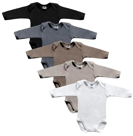 MEA BABY Unisex långärmad body i 100% bomull i 5-pack, med tryck för flickor och pojkar (92, pojkar 3)