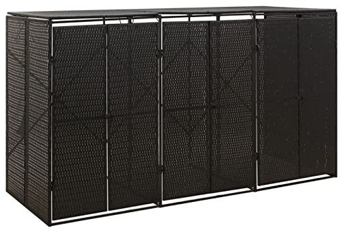 Homgoday Abri pour 3 poubelles en rotin PE 207 x 80 x 117 cm, abri pour poubelle, abri pour poubelle polyvalent