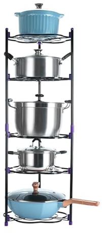 HYPIQQ Pan Stands for Saucepans Stand Pan Stand Kitchen Pans Pots Storage Shelf Organizer Holder Standing Rack Saucepan Stand,Black,5 tiers