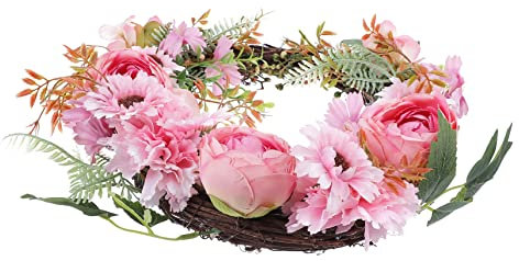 LIFKICH 1Stk Kranz simuliertes Girlandendekor Dekorationen für hochzeitstüren Kränze Eukalyptus-Girlanden Kerzen hochzeitsdeko Wohnkultur Ornament Rosen schmücken Rattan-Kreis Stoff Rosa