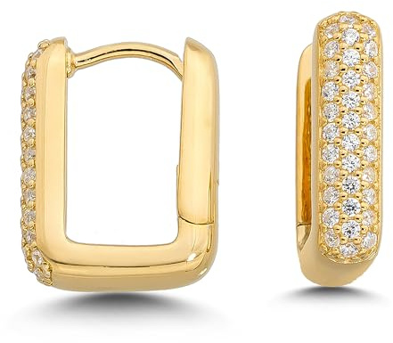 CASSINI Rechteckige Ohrringe Silber 925 – Goldene Creolen Silber 925 Mittelgroß mit Zirkonia Steinen, Ohrringe Allergiefrei aus 925 Sterling Silber & Vergoldet, Nickelfreier Schmuck für Damen – 3CTG5