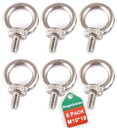 6 Stück Ringschraube M10, Edelstahl Augenschraube, Ösenschraube, Ringschrauben für Befestigen Sie hängende Ornamente, Blumentöpfe, Schaukelständer usw