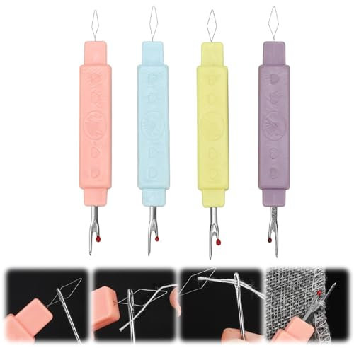 FUFRE Nadeleinfädler Mit Seam Ripper, 4 Stück 2 In 1 Needle Einfädel Und Nadeleinfädler Nahttrenner, Einfädelhilfe Verwendet Für Das Nähen des Handwerks Das Fadennadel (4 Stück)