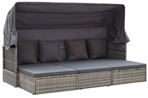 Festnight Sonneninsel Outdoor Wetterfest Gartenmuschel mit Dach Sonnenbett Sonnendach Verstellbarer Liegeinsel Polyrattan Garteninsel Rattan Gartenliege Sonnenliege Loungebett Gartenbett