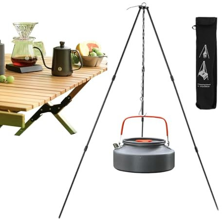 Camping-Küchenstativ, zusammenklappbar, mit Kette, Dreibein-Stativ zum Kochen im Freien, Kochstativ für Feuer, leicht für Camping