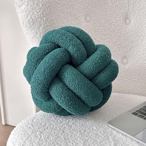 GYWZTJ Kissen Knoten aus Teddystoff, Knotenkissen Teddy, Zierkissen Aesthetic Sofakissen aus Teddysamt, Bett Deko Kissen Runden für Kind Schlafzimmer, 28 x 28cm (Dunkelgrün)