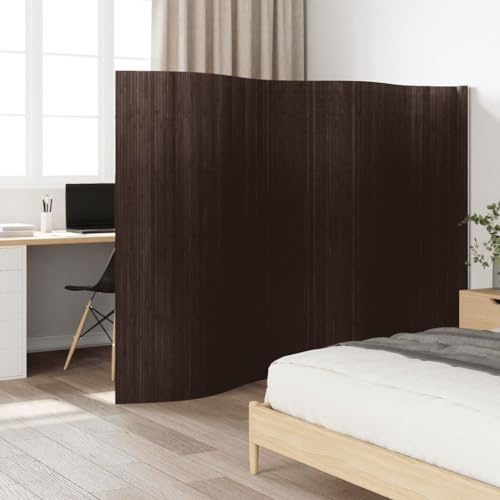 Myheimly Paravent Raumteiler Paravent Trennwand Spanische Wand Vlies-Rückseite Sichtschutz Bambusmatte Flexibel Stellwand Bambus Dunkelbraun 165x400 cm Bambus