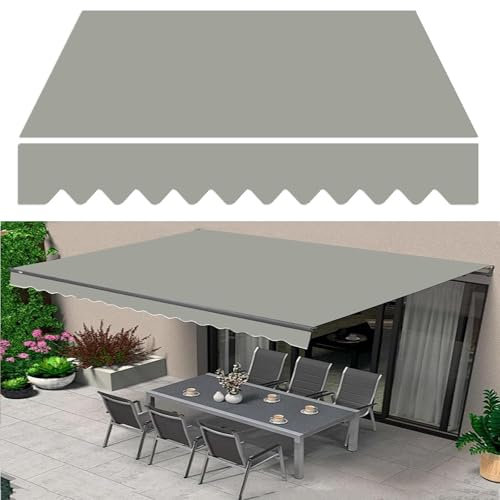 XUOUP Markisen-Ersatzstoff mit Volant Einziehbar Terrasse Markise Tuch Polyesterfaser Segeltuchbespannung Sonnenschutz Wasserdicht Reißfest Markisentuch,4×3m(157×118in),Gray
