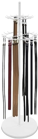 Expositor para cinturones de suelo de acero con 31 ganchos, estante para cinturones, soporte de suelo para cinturones, corbatas para tienda de ropa, hogar (blanco)