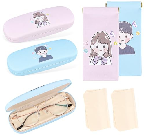2 Pezzi Custodia Rigida per Occhiali,16x6cm Portaocchiali con 2 Panni per la Pulizia 2 Sacchetti per Occhiali,Custodia Rigida per Occhiali da Vista,Custodia Occhiali Rigida da Sole per Donne Uomini