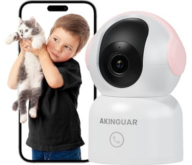 AKINGUAR Cámara Vigilancia WiFi Interior 2K HD Camara Vigilancia PT 5G/2.4 GHz WiFi IP Camaras Domicilio con Visión Nocturna, Detección Humana AI, Audio Bidireccional, Compatible con Alexa, Rosa