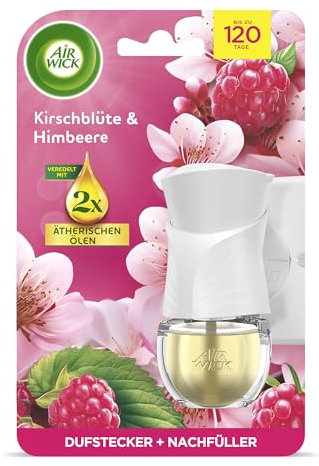 Air Wick Duftstecker: Starter Set mit 1 Nachfüller – Duft: Kirschblüte und Himbeere – Fruchtig-floraler Raumduft für die Steckdose – 1 x Gerät und 1x 19ml Nachfüller