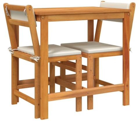 3-tlg. Balkonmöbel-Set mit Kissen, Massivholz Akazie, Latten-Design, dick gepolsterte Kissen, für Terrasse und Garten