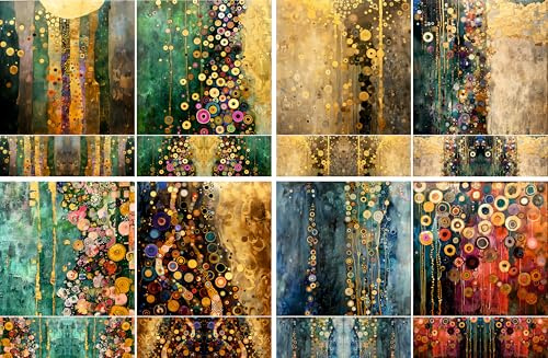Klimt - Carta di riso astratta, 29 x 29 cm (2 fogli), per decoupage, 8 motivi per collage, tecnica mista, creazione di biglietti e artigianato, decoupage CRAFT KREATIVELY
