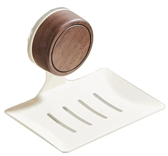 GCFTIFF Seifenschale ohne Bohren mit Saugnapf aus Edelstahl und Walnuss | Abnehmbar & wiederverwendbar mit Entwässerungsdesign, haftet stark auf glatten Oberflächen,für Dusche, Badezimmer und Küche