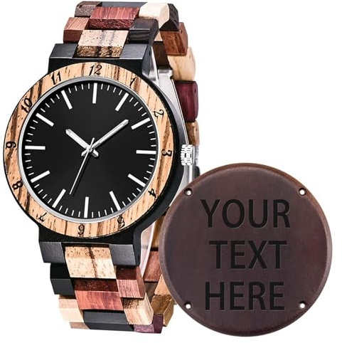 Tiong Herren Gravierte Holzuhr Personalisierte Gravierte Männer Analoge Quarz Holzuhren Benutzerdefinierte Geschenke Armbanduhr