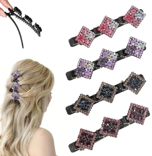 4 Stück Kristall Haarspangen Damen – 2025 Neue Blumen Haarclips, Five Leaf Clover Haarschmuck, Geflochtene Haarspange für Mädchen, Stylische Haarklammern für Elegante Frisuren (Nr. 2)