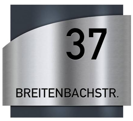 Metzler® Edelstahl Hausnummernschild mit Straßennamen und verdeckter Befestigung Anthrazit RAL 7016 graviert, witterungsbeständig, 3D-Effekt, robustes Design Falko 1