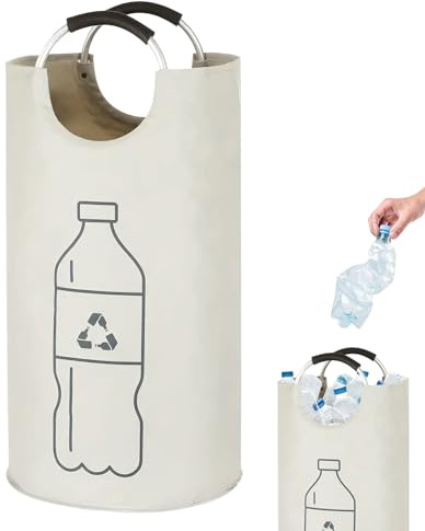 Pfandflaschen Sammelbehälter, Faltbarer Wasserdicht Flaschensammler mit Aluminium Softgrip-Griffen, Abfall & Recycling Multifunktional Pfandflaschen Aufbewahrung für Küche und Abstellraum (Beige)