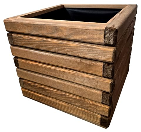 HolzGarden Pflanzkübel Holz 40x40x40 cm Imprägniert Farbe Teak Wetterfest Blumenkasten Blumentopf Groß Außen Balkon Garten Pflanzkasten Outdoor 41l Serie FORNEA