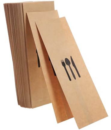 FUNNETOYU 100 pièces Pochettes Papier Kraft pour Couverts Support de Couverts pour Restaurants et Banquets Résistantes et pour Organisation de Dîners